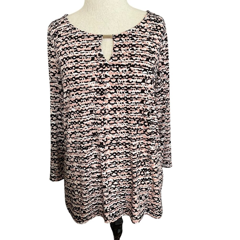 Jones New York Blouse Women's Size Medium Boho Chic Keyhole Feminine Abstract